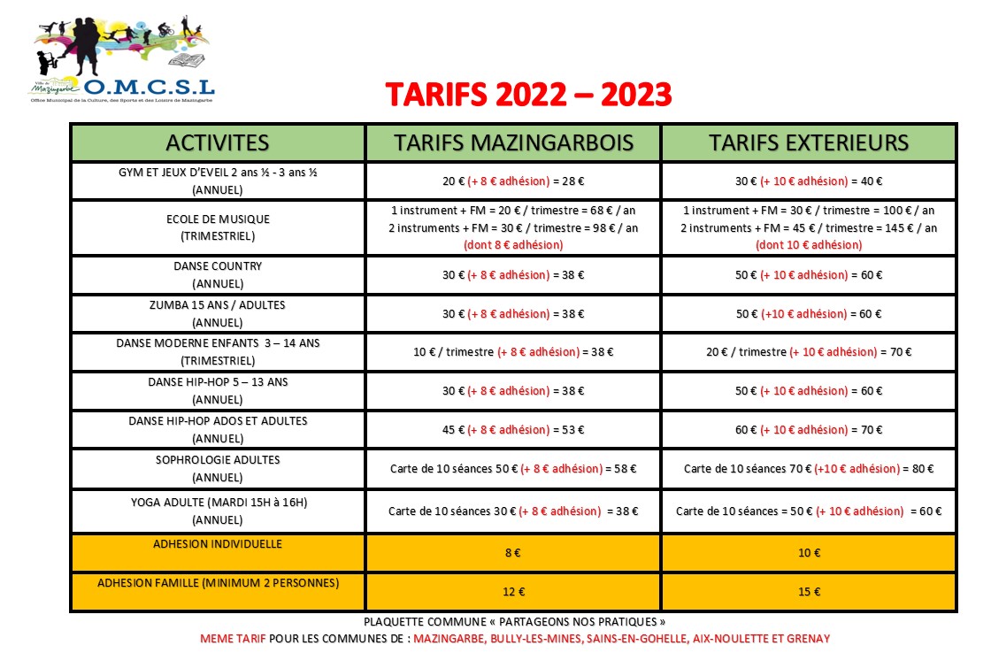 tarifs OMCSL